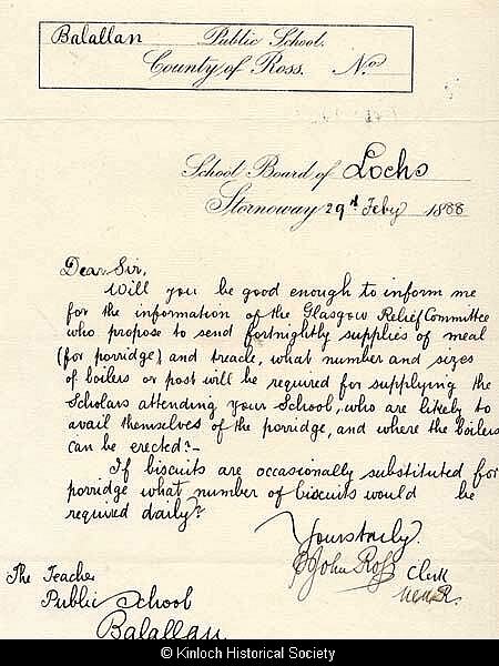 Extract from Balallan School correspondence