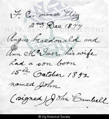John Macdonald birth certificate