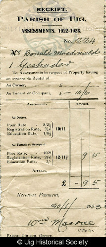 Rent assessments 1922 - 1923 for Donald Macdonald